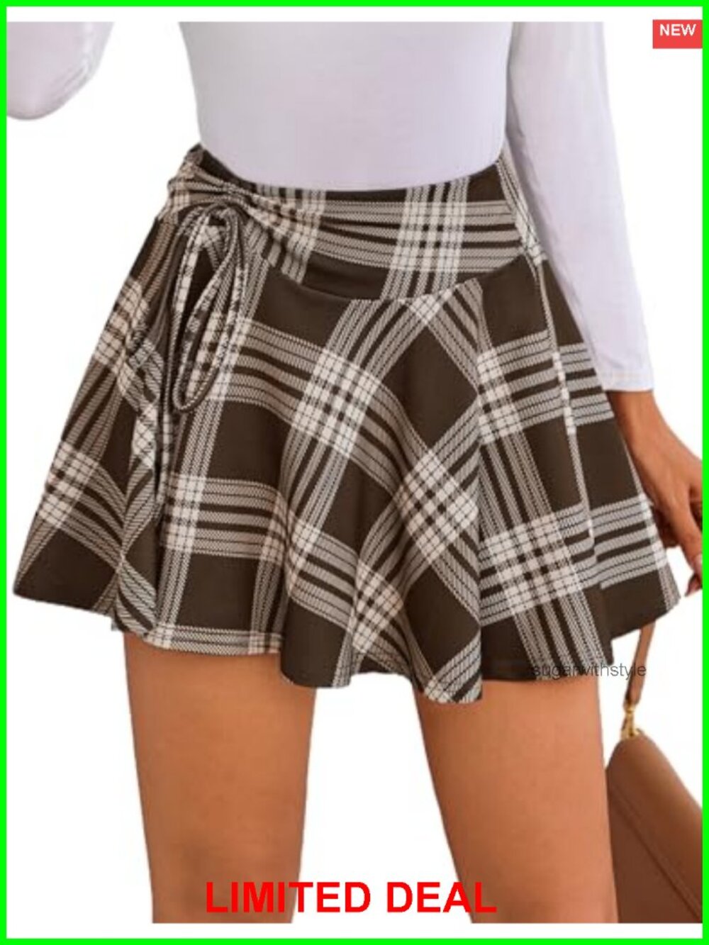 Pleated Drawstring High Waist Mini Skater Skirt A-Line Ruffle Hem